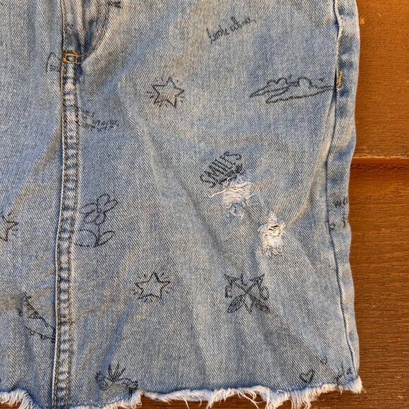 Dip Denim Adjustable Waist Skirt M (8-10) Girls Blue With Printed Graphics & Dis - Picture 5 of 14